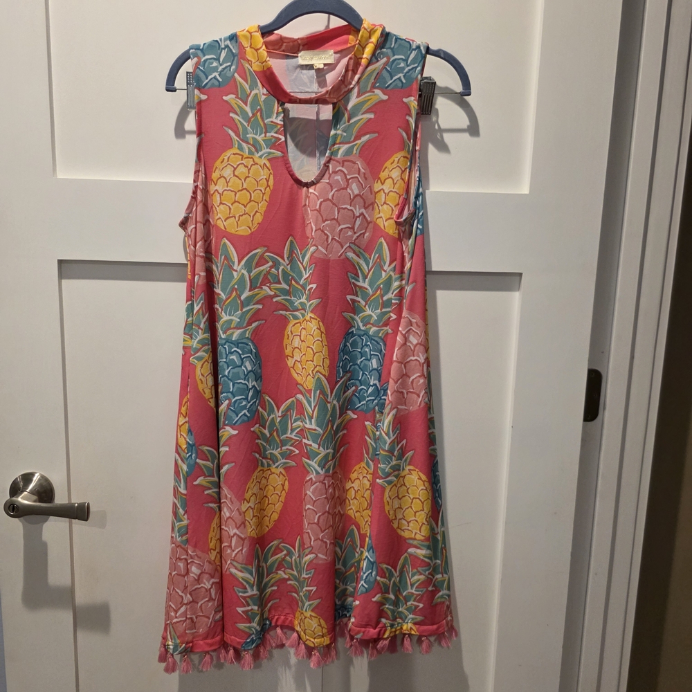 Simply Southern Women's Pineapple Summer Dress Swim Cover-up M Tassels Pink